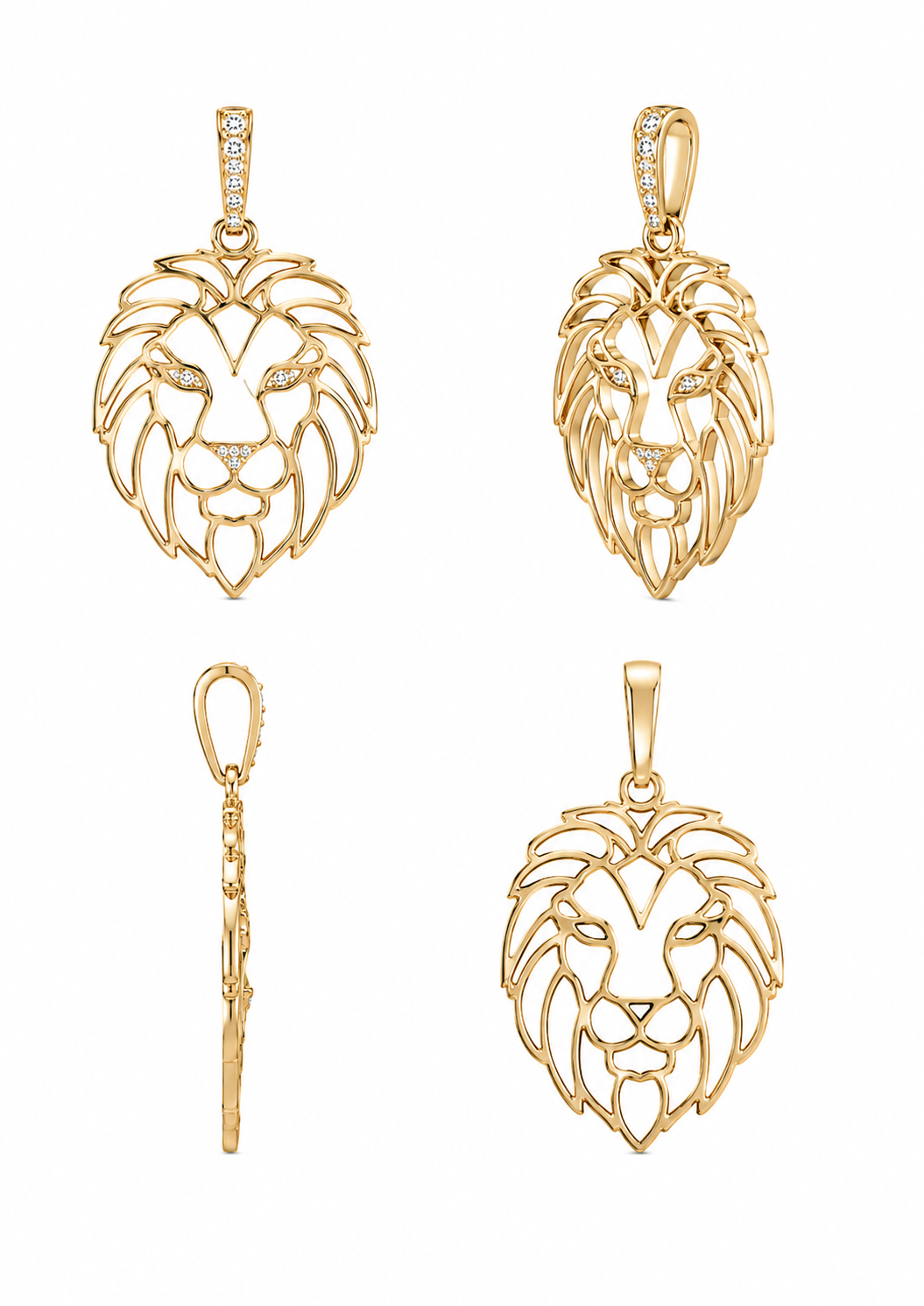Pendentif tête de lion en or jaunen 18K - diamants naturels
