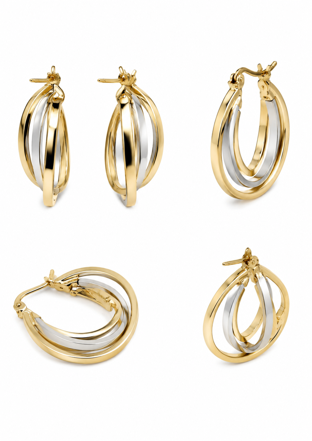 Boucles d'oreilles bicolor or jaune/blanc