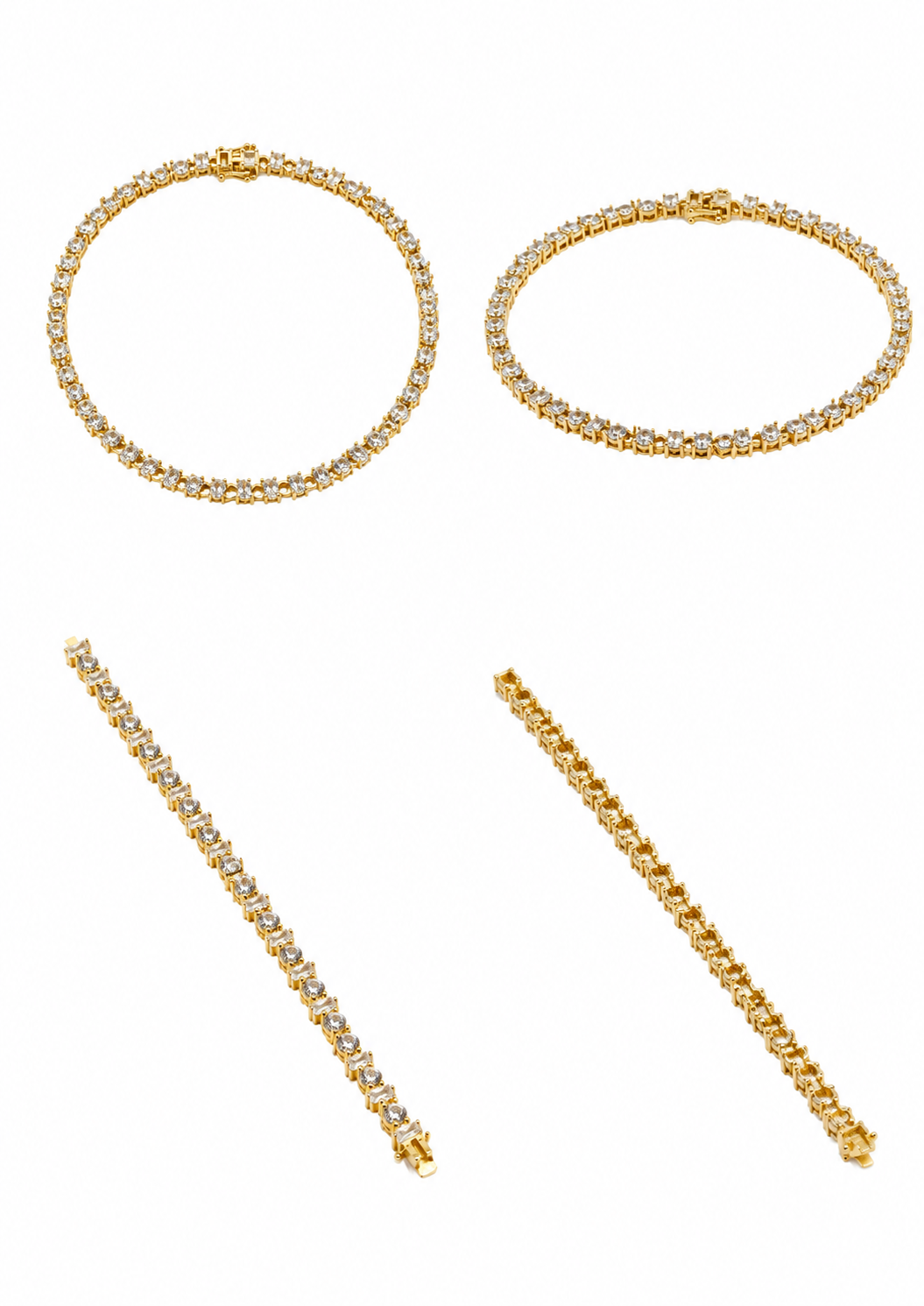 Bracelet tennis en argent 925 plaqué or 18 carats - zircon taille brillant rond et baguette - 8,94 g