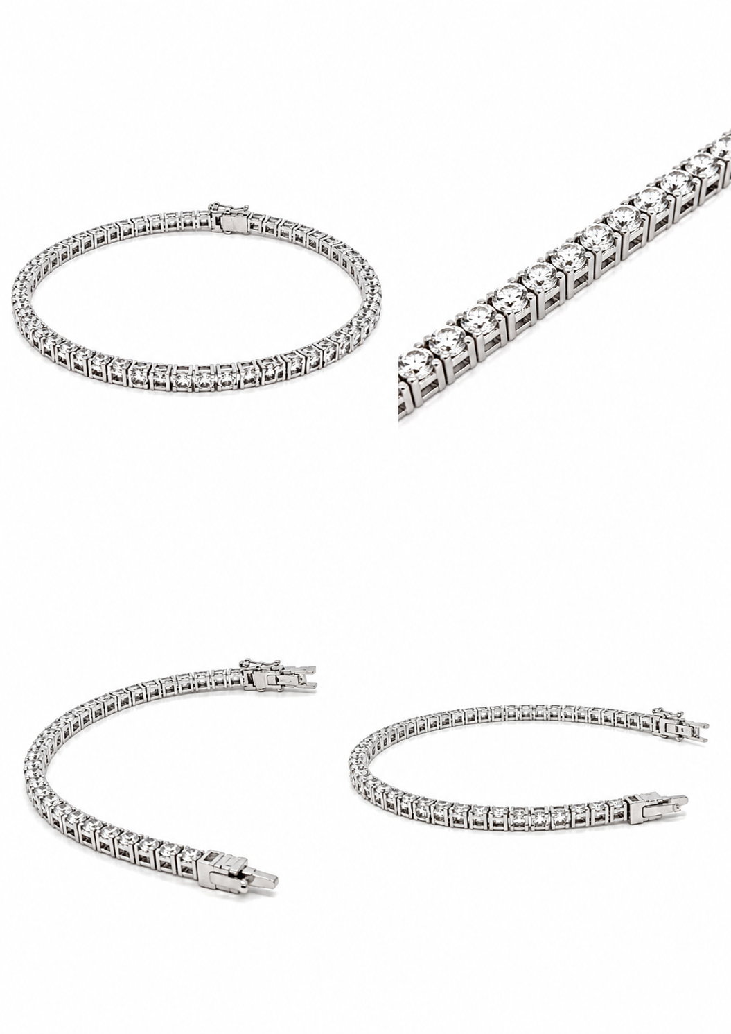 Bracelet tennis, modèle fin, zircon suisse, argent 925 rhodié, 10,81 g