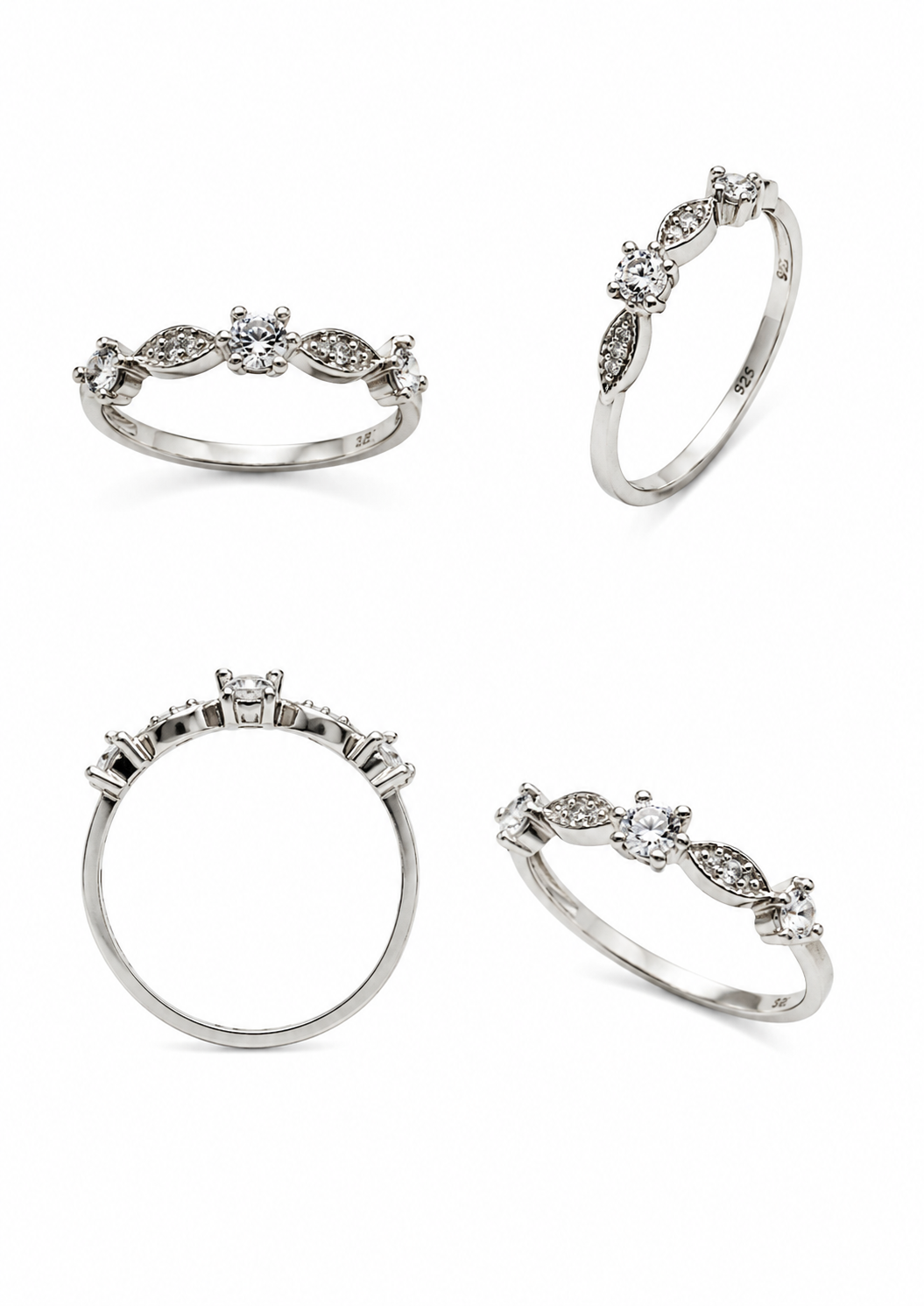 925 sterling silver ring, set with cubic zirconia, rhodium-plated silver, 1.90 g