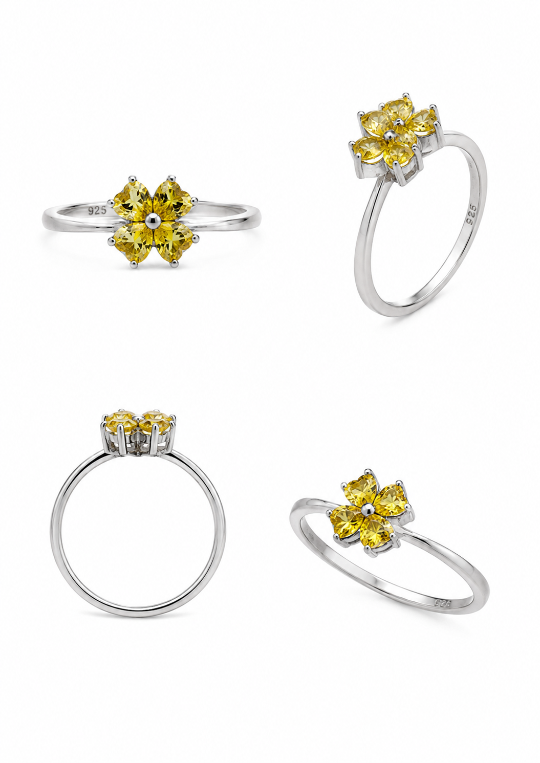 Bague en argent 925, sertie de zirconiums jaune coupe ' coeur ', argent rhodié, 3,19 g