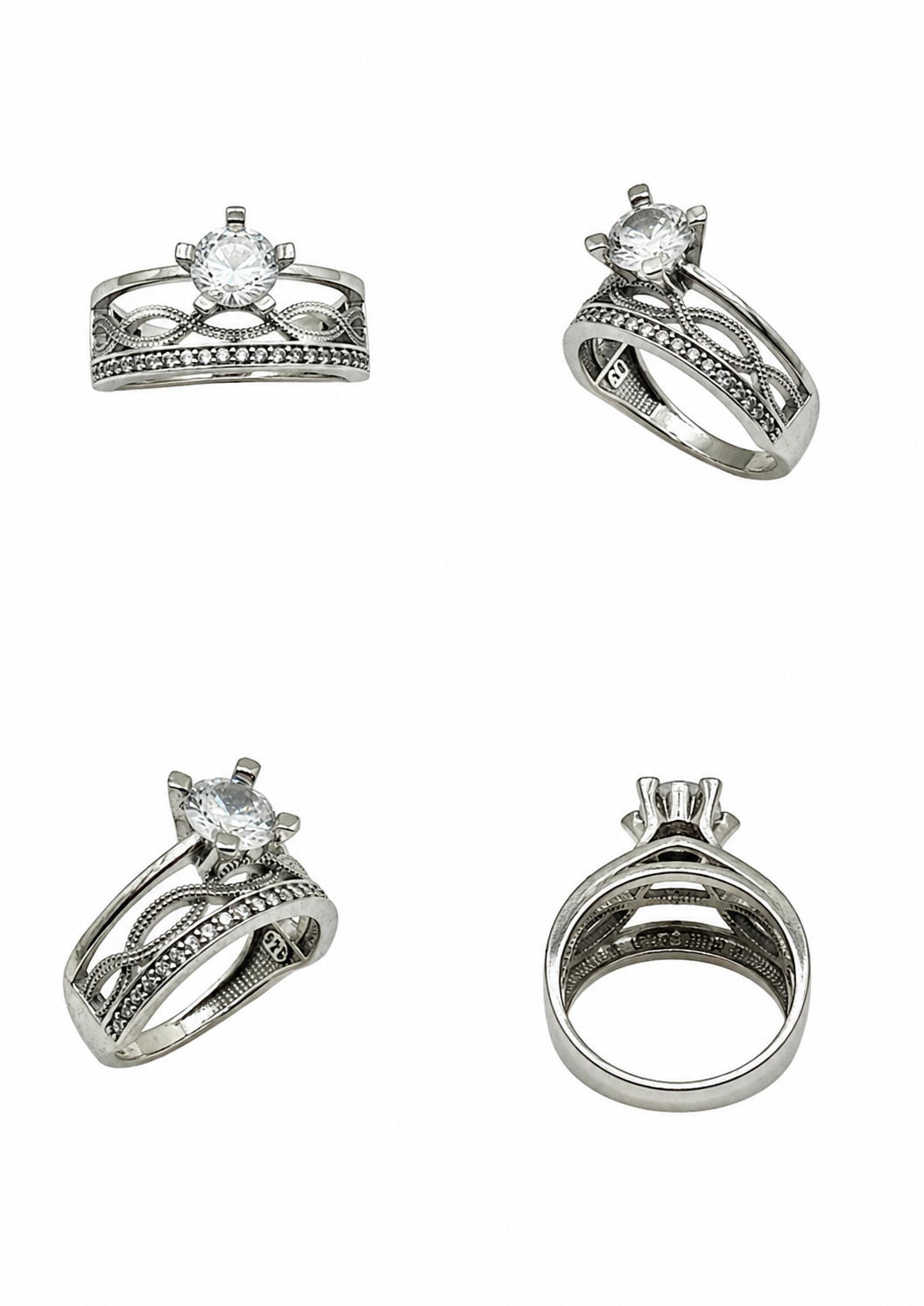 Bague en argent 925, sertie de zirconiums, argent rhodié, 4,30g
