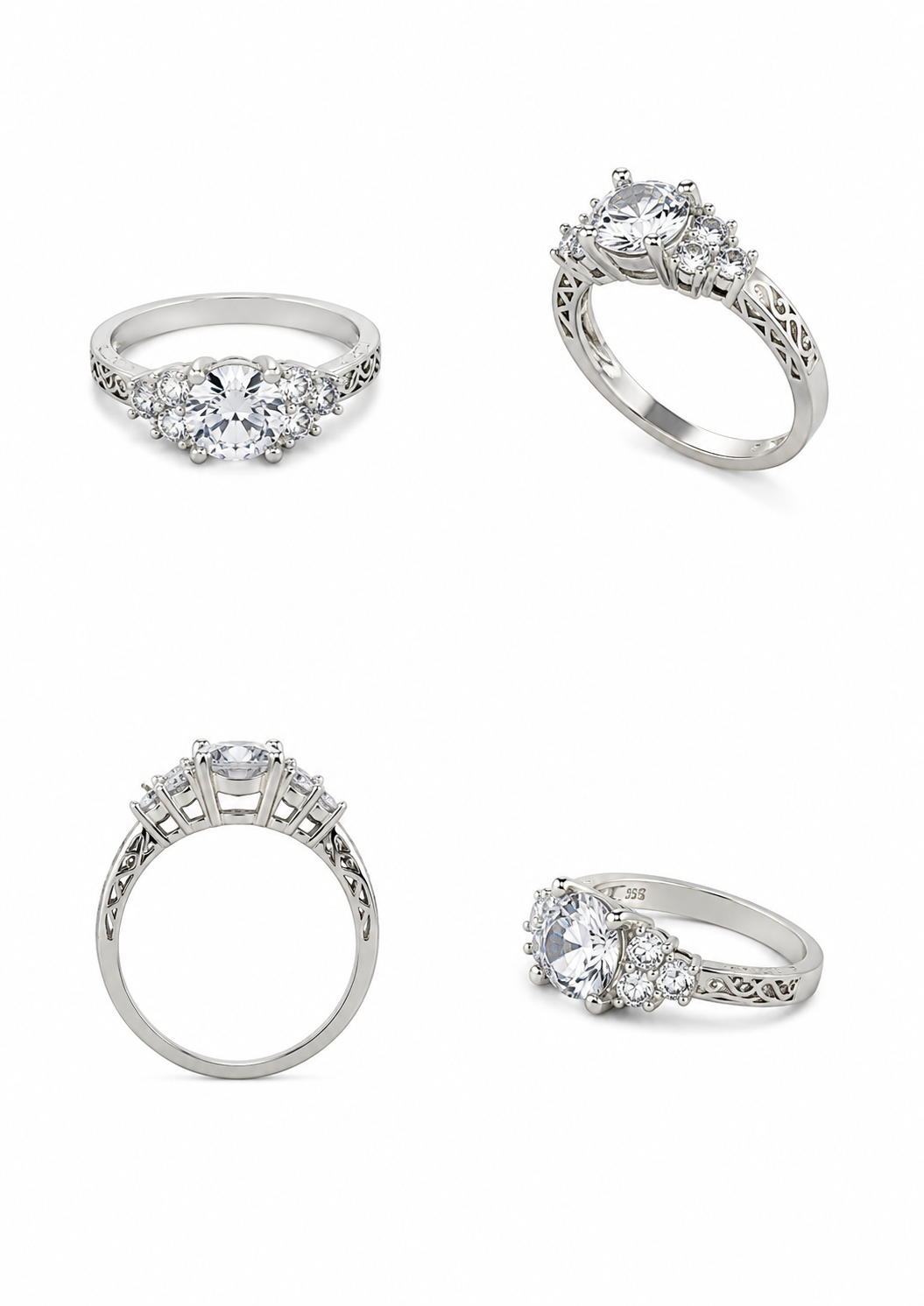 Bague en argent 925, sertie de zirconiums, argent rhodié, 4,34 g