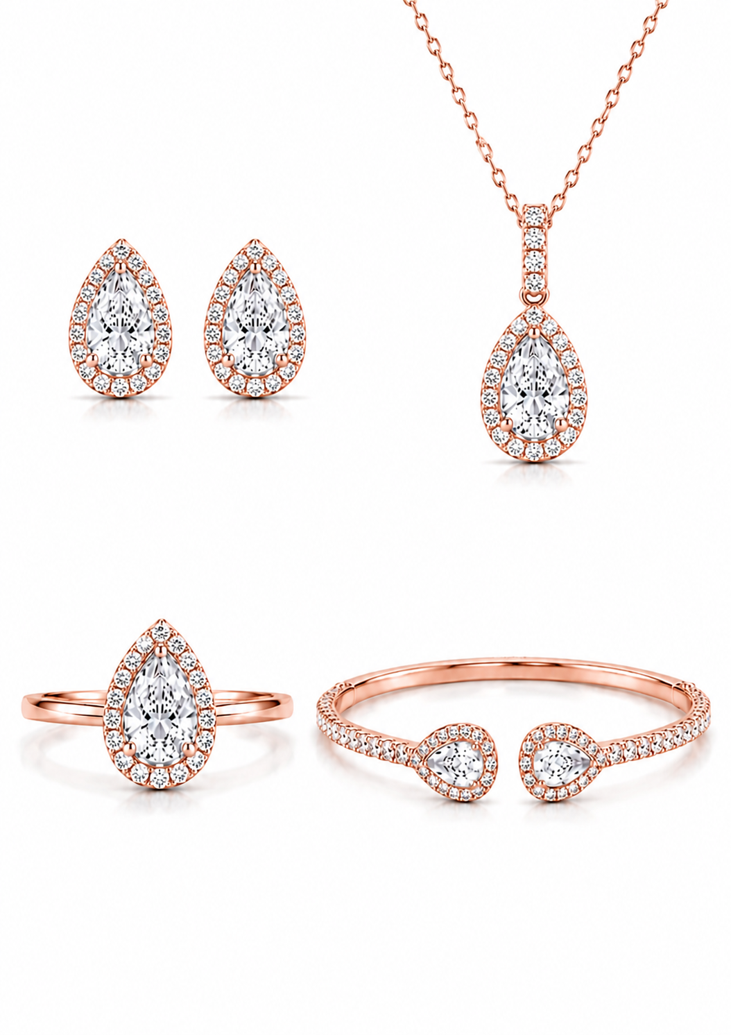 Set Halo Druppel – 18K Goud - Natuurlijke Diamanten