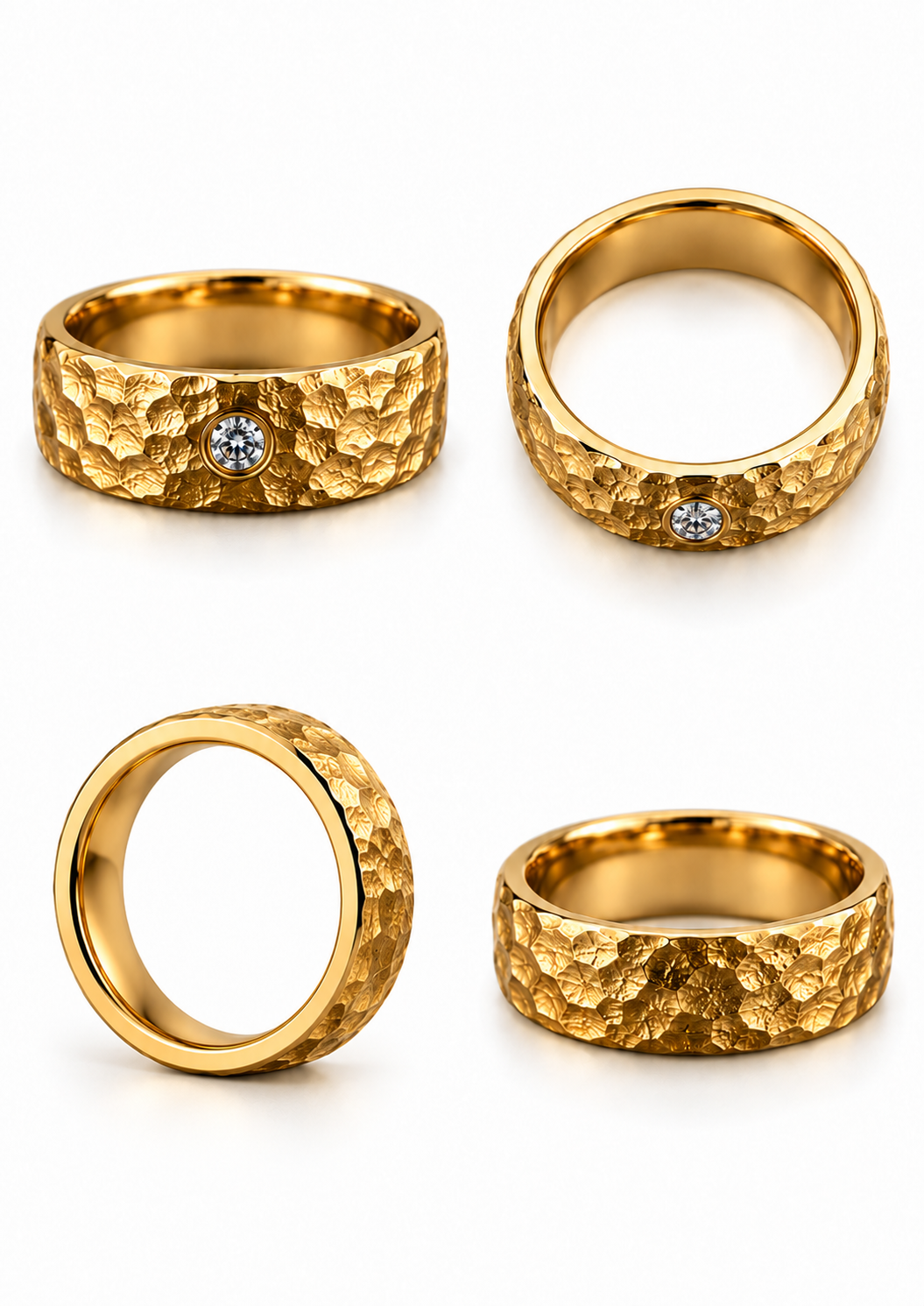Bague homme Martelée en or jaune 18 carats et diamant naturel