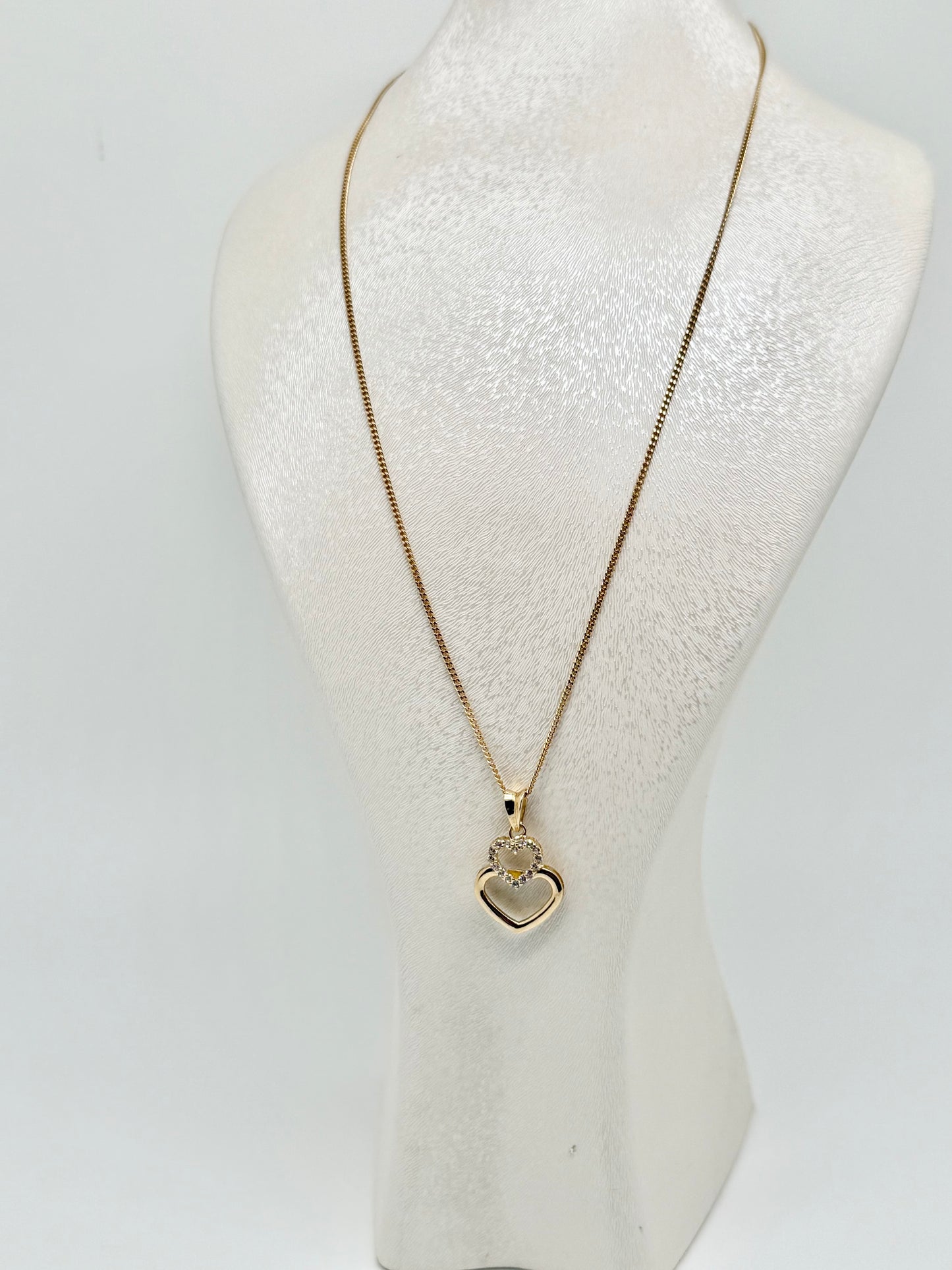 18k yellow gold necklace with double heart pendant