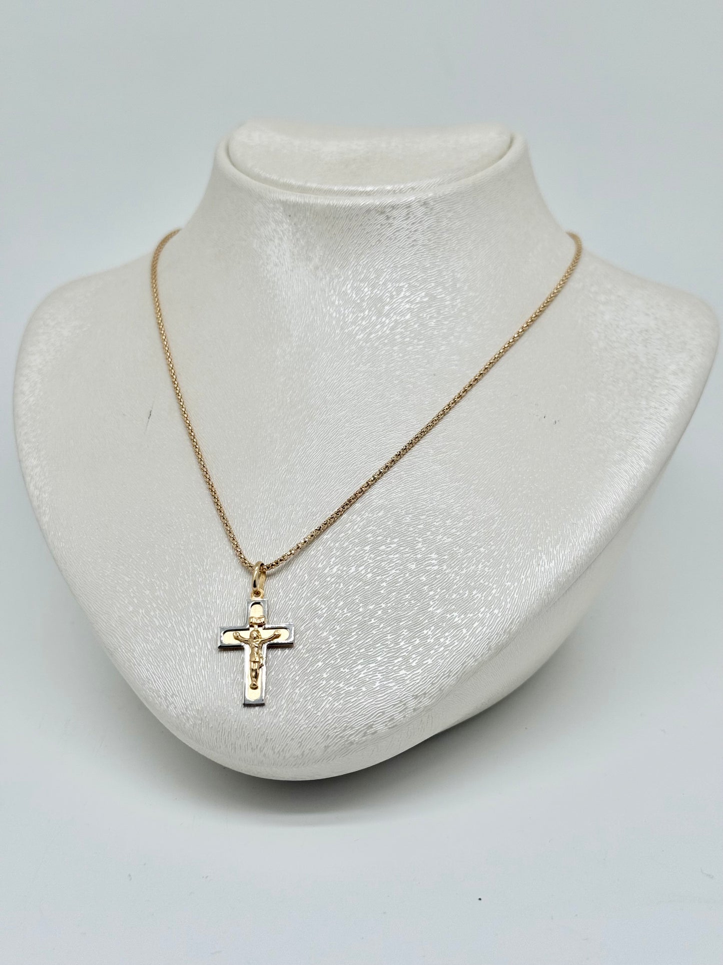 Yellow gold necklace with white and yellow gold cross