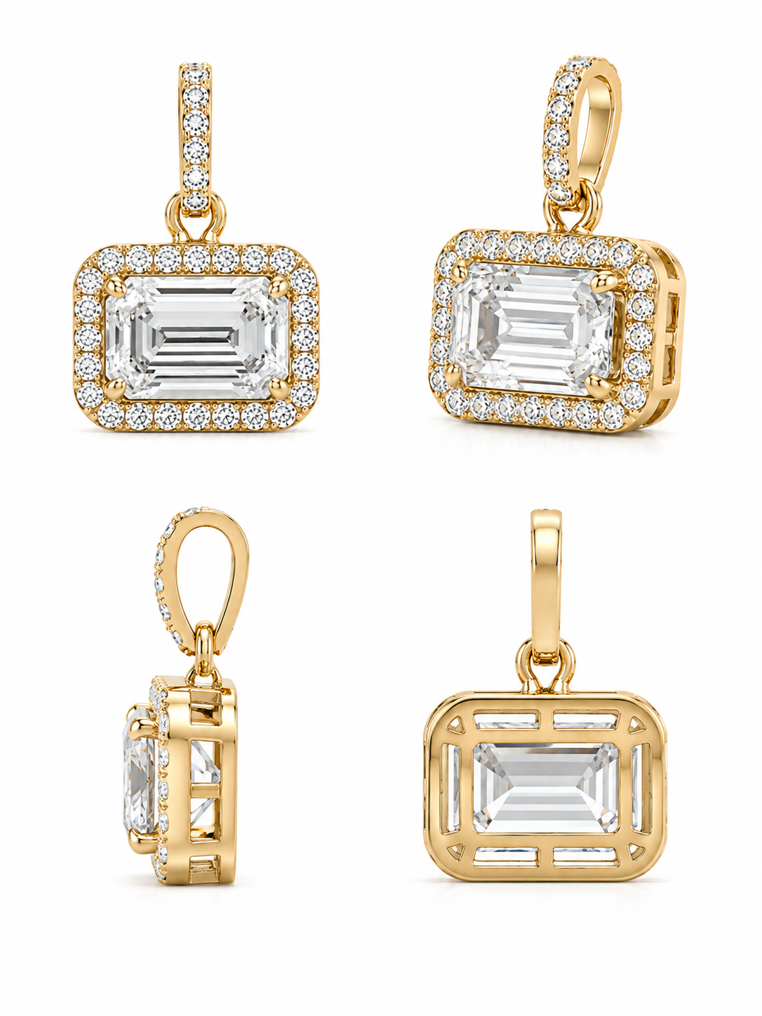 Hanger met smaragd geslepen diamant en halo - 18K/750 geelgoud