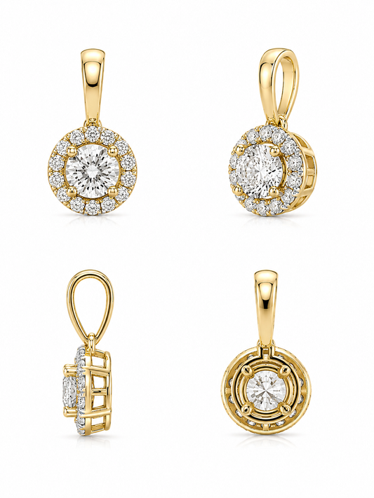 Halo diamanten hanger - 18K/750 geelgoud