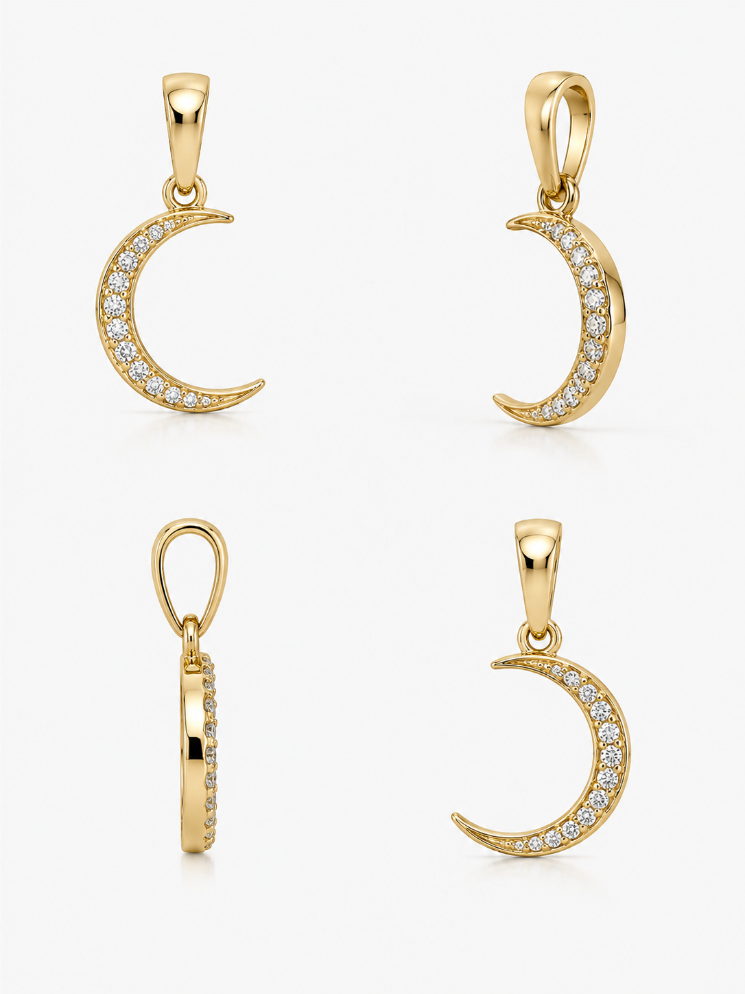 Diamond moon pendant - 18k yellow gold