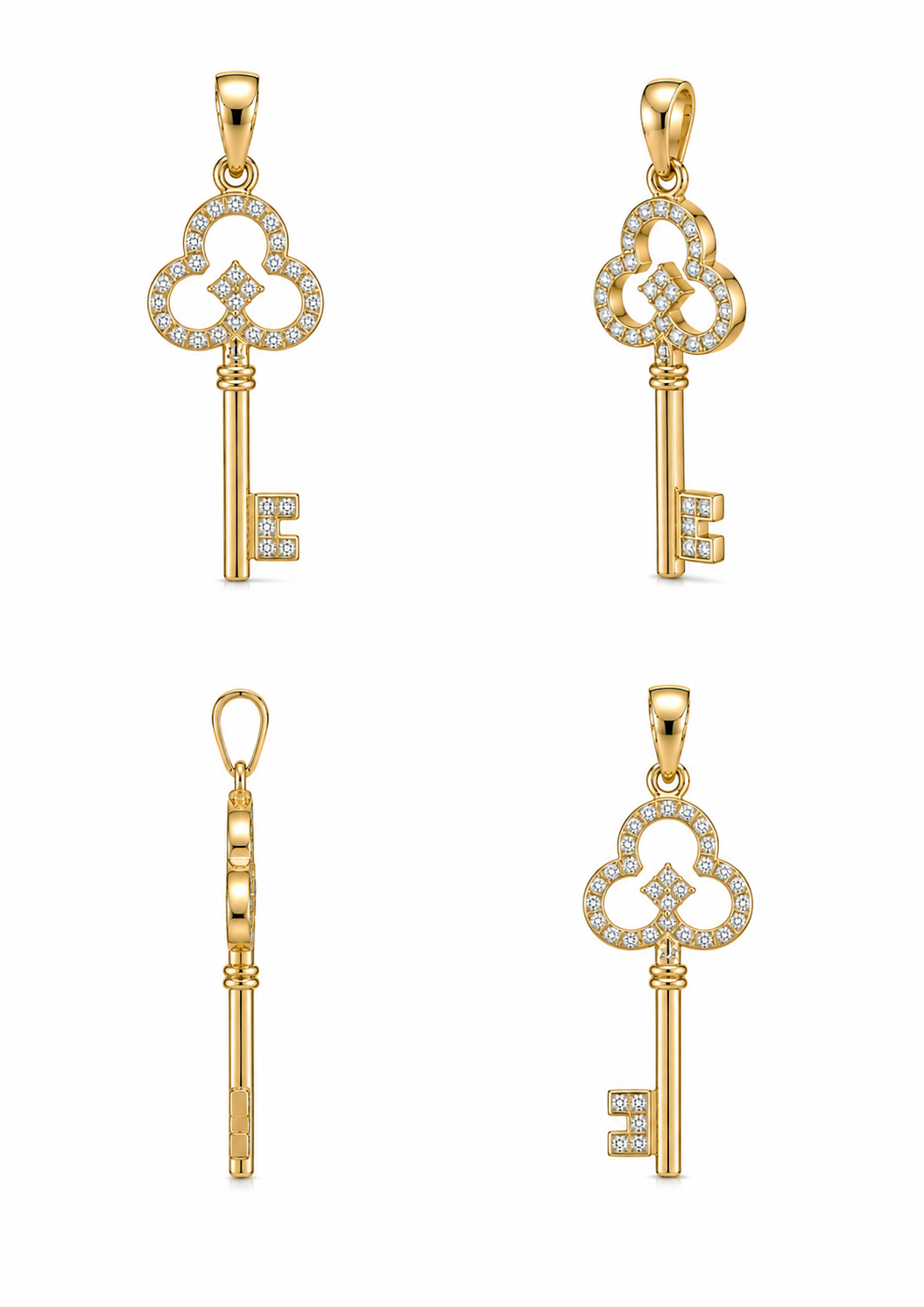 Diamond Key Pendant - 18k Yellow Gold