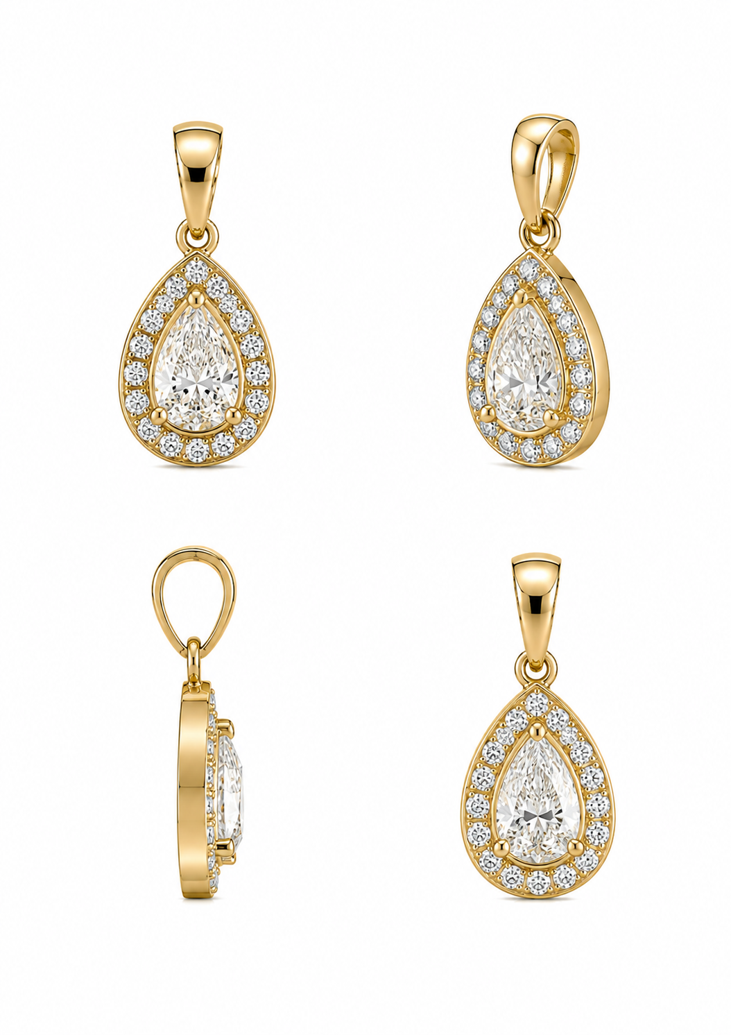 Druppelhanger met diamanten halo - 18k geelgoud