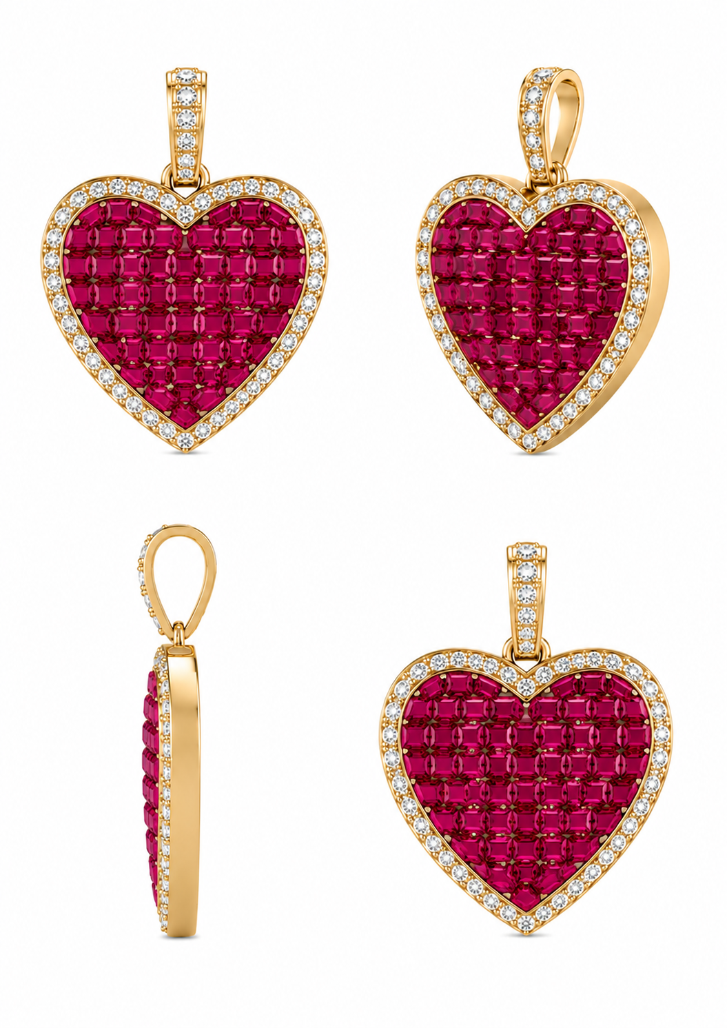 Pendentif coeur rubis et diamants - or jaune 18k