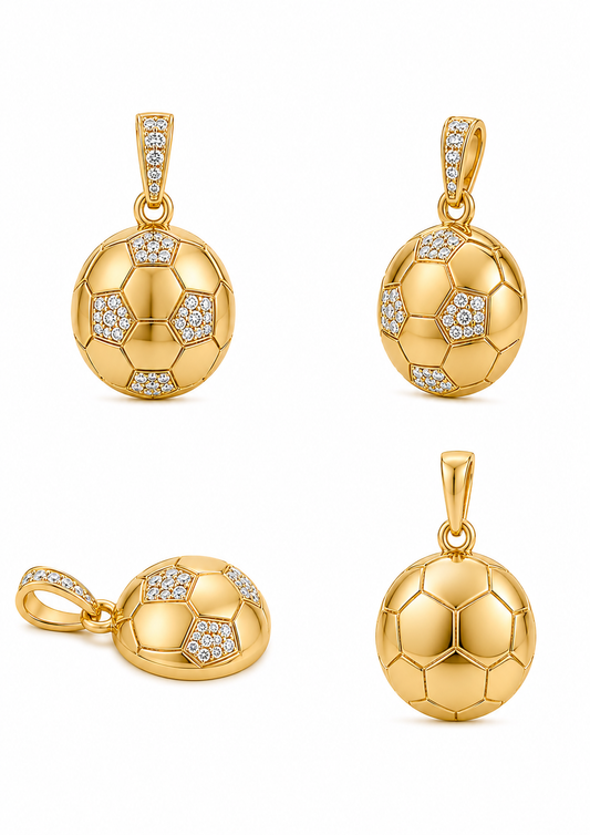 Diamanten voetbalhanger - 18k geelgoud