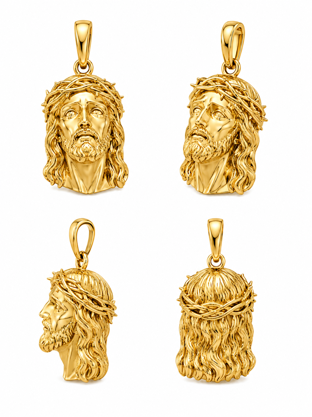 18K Yellow Gold Jesus Face Pendant