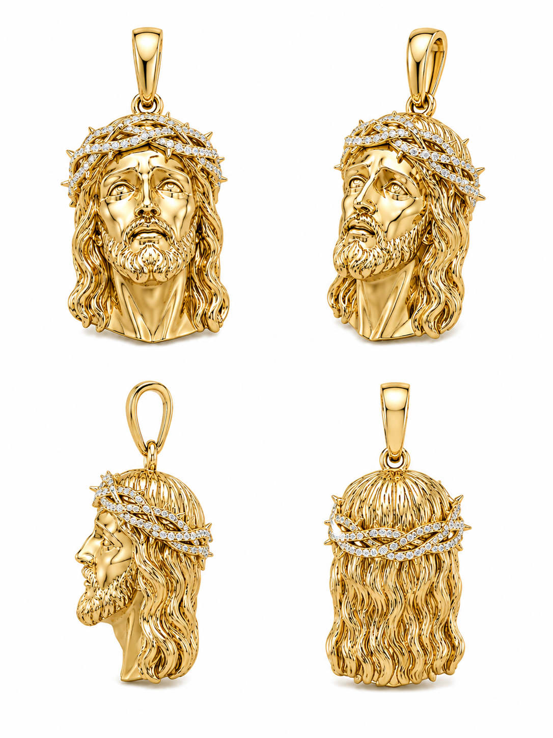 Pendentif Visage de Jésus en Or Jaune 18K - Diamants Naturels