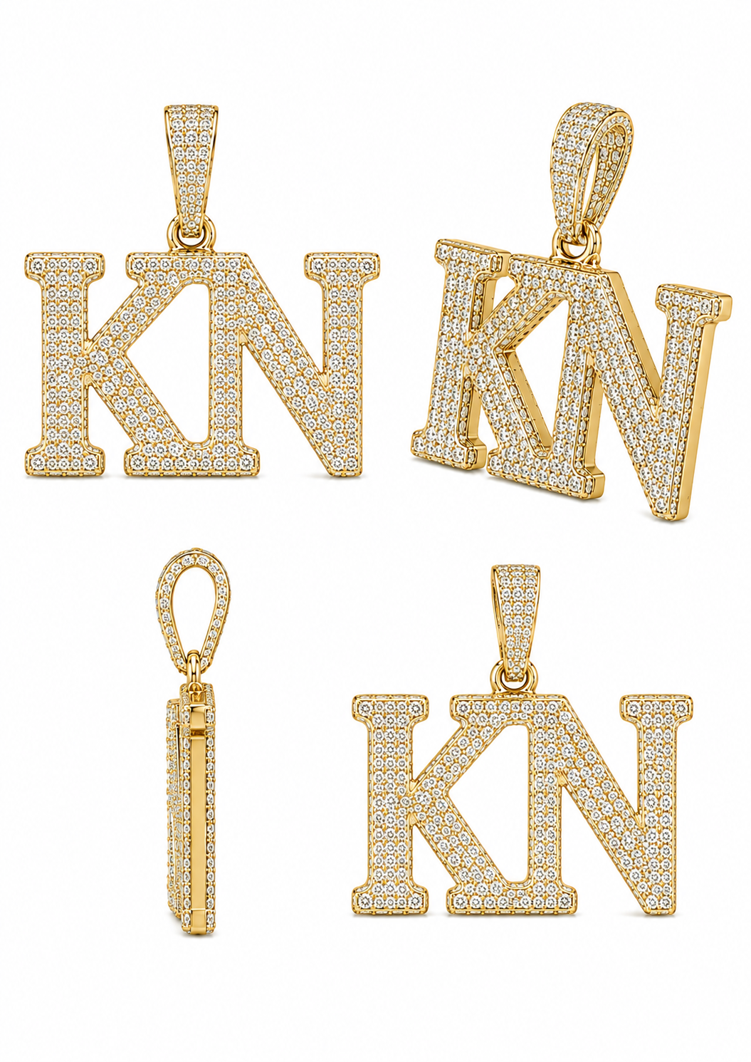 Pendentif Initiales Personnalisées en Or 18K - Diamants Naturels