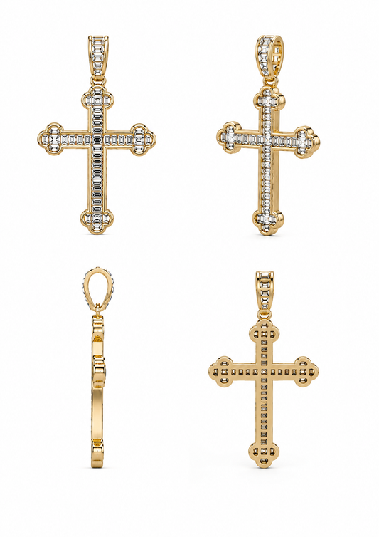 18k geelgouden kruishanger - baguette diamanten
