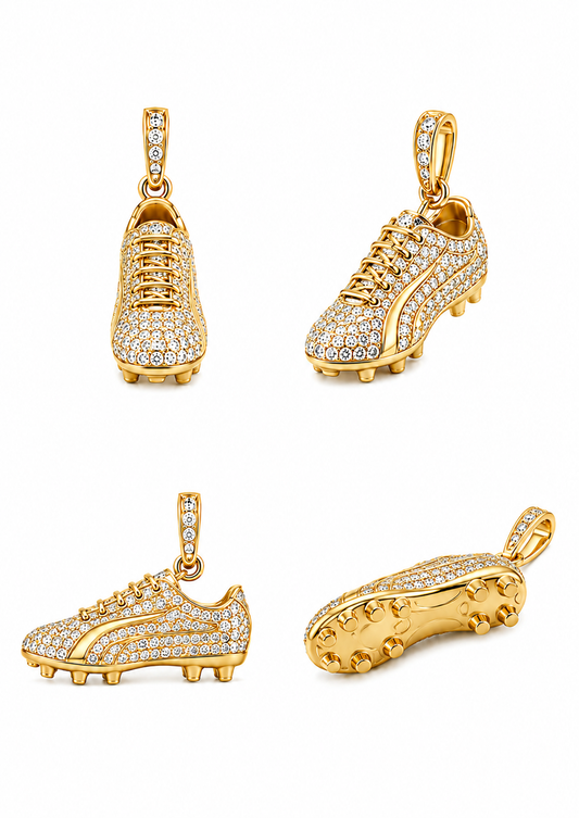 18K Geelgouden Voetbalschoenhanger - Natuurlijke Diamanten