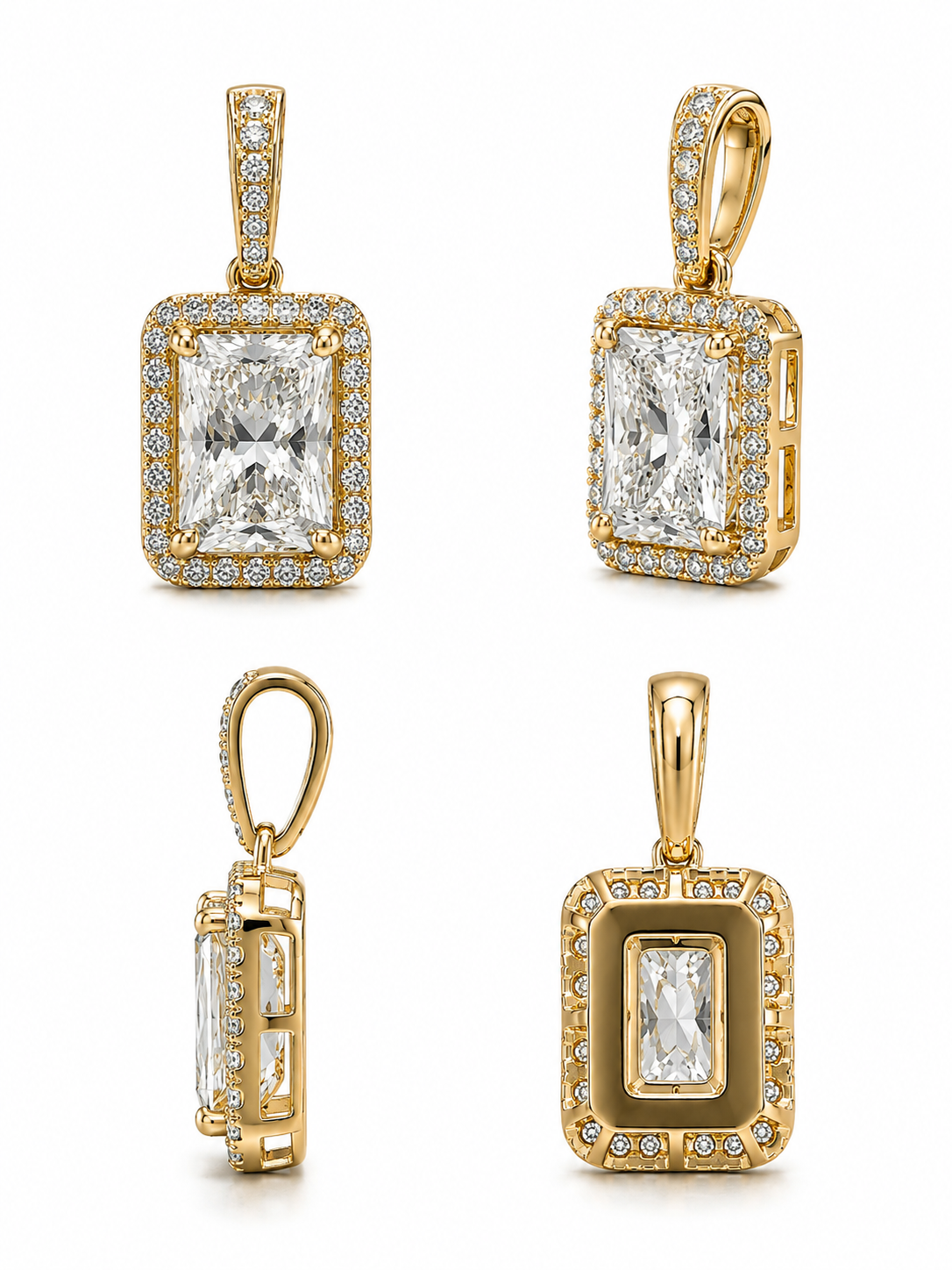 Pendentif Radiant Halo en Or Jaune 18K - Diamants Naturels