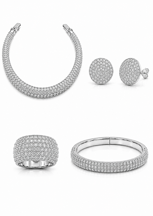 18K Witgouden Pavé Sieradenset - Natuurlijke Diamanten