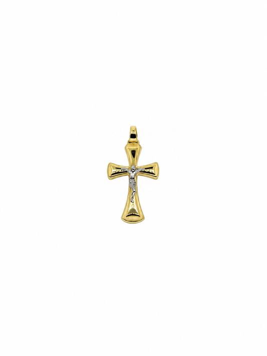 Gele en witgouden kruishanger 18k/750