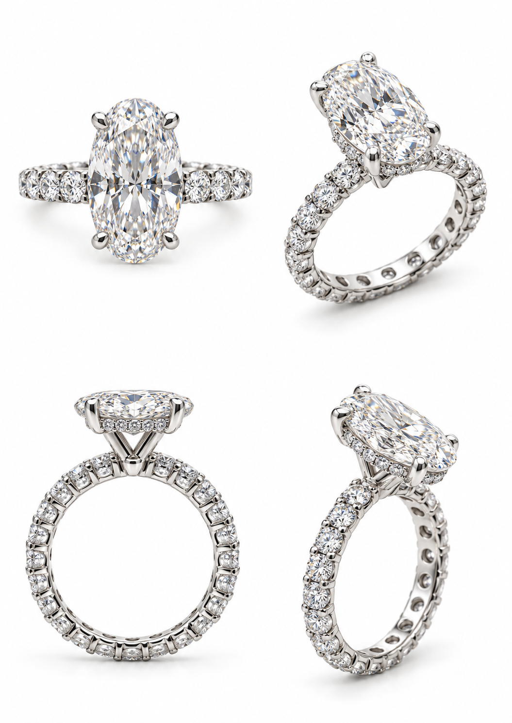 Bague éternité en or blanc avec diamant ovale CVD de 3,00 ct