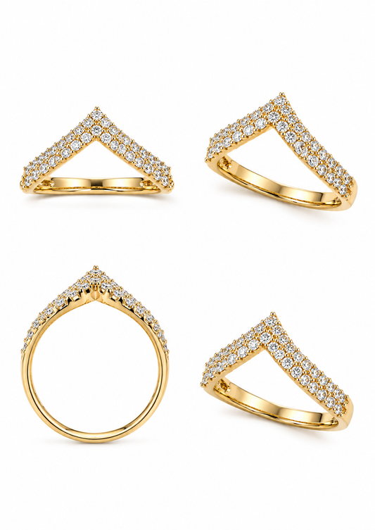 Dubbele chevronring – 18k goud en natuurlijke diamanten