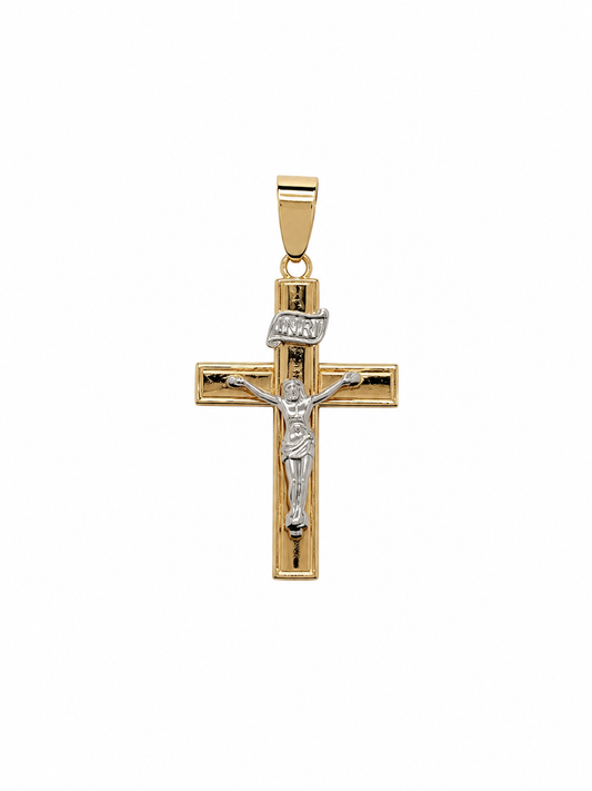 Hanger kruis geel-/witgoud 18k/750
