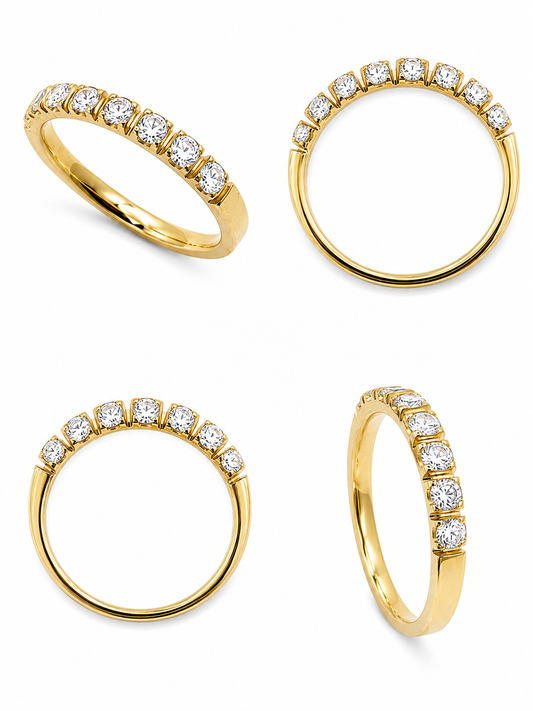 Bague demi-éternelle en or jaune et diamants rond brilliants