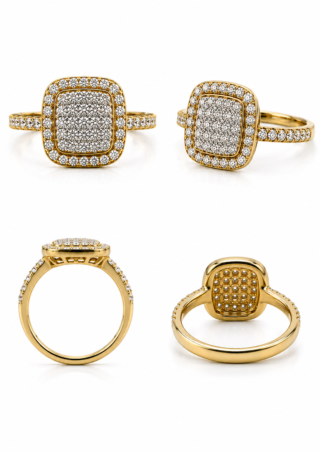 Bague Cushion Halo Cluster – Or 18K - Diamants naturel