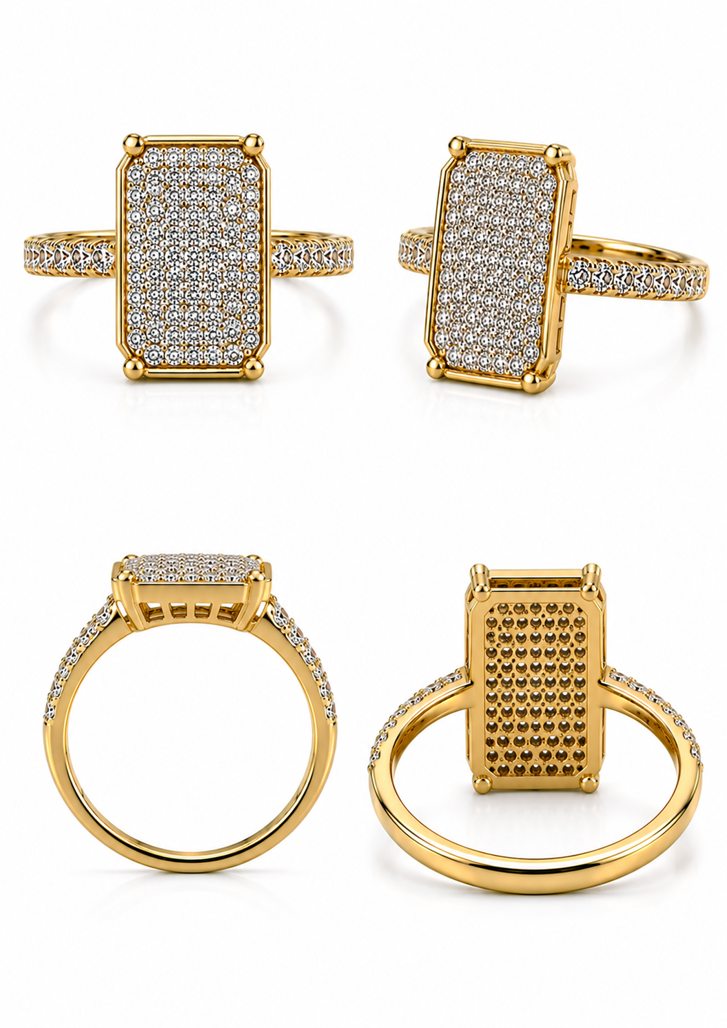 Rechthoekige Clusterring – 18K Goud - Diamanten