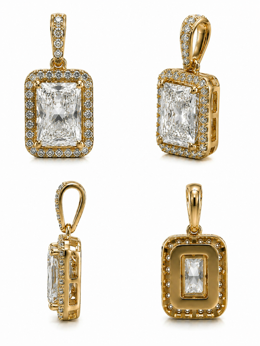 Radiant Halo hanger in 18K Geelgoud - Natuurlijke Diamanten