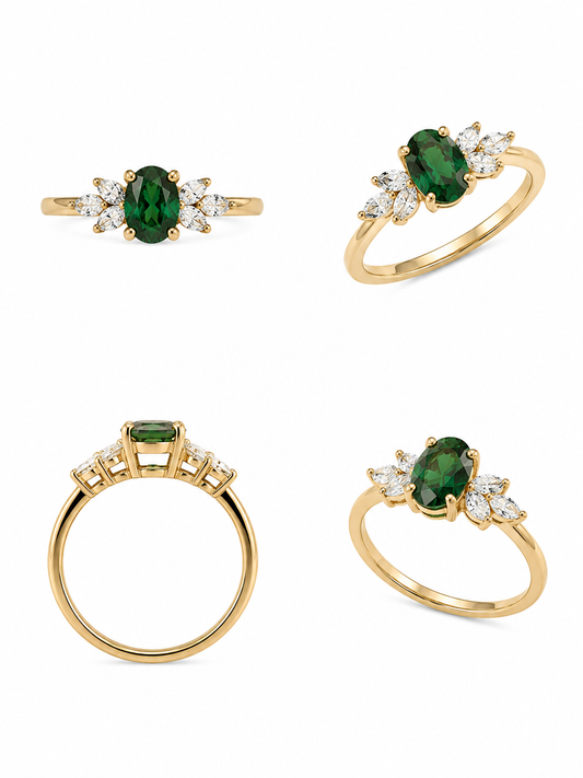 Gele gouden ring - Groene toermalijn