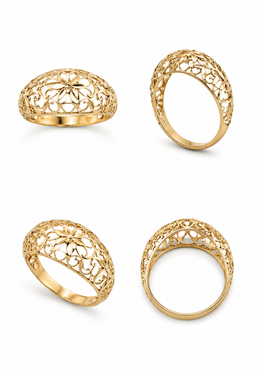 Geelgouden 'bloem'-ring - diamantgeslepen - 1,74 g
