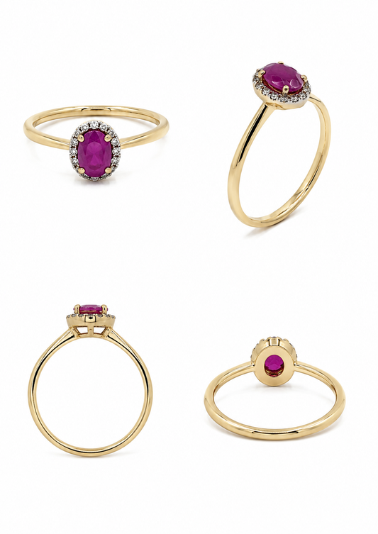Solitaire ring van 18 karaat geelgoud (750/1000) bezet met een robijn van 0,20 karaat