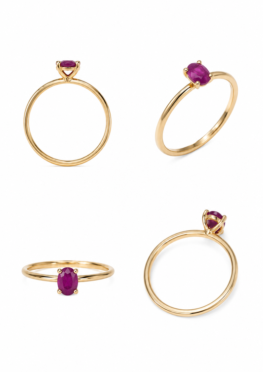 Roségouden solitaire ring bezet met een natuurlijke robijn van 0,20 karaat