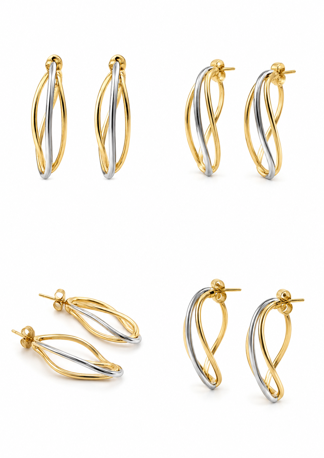 Boucles d'oreilles en or jaune et blanc, 18 carats/750, 2,90g