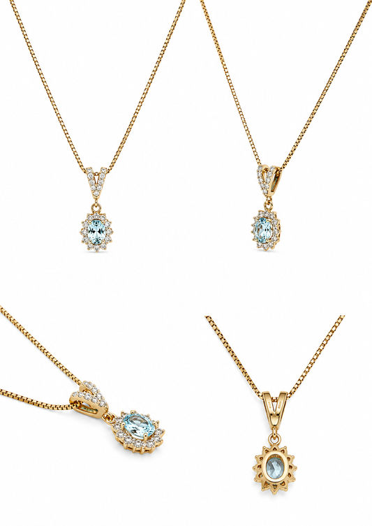 18k geelgouden ketting met aquamarijn hanger