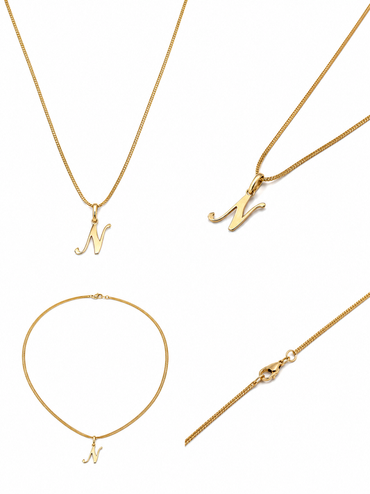 Geelgouden ketting met letter, 18 karaat/750
