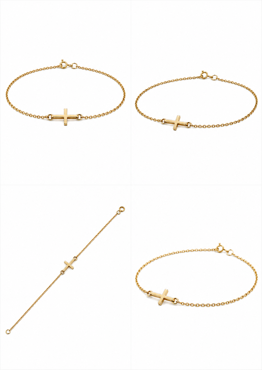 Geelgouden armband met kruismotief.