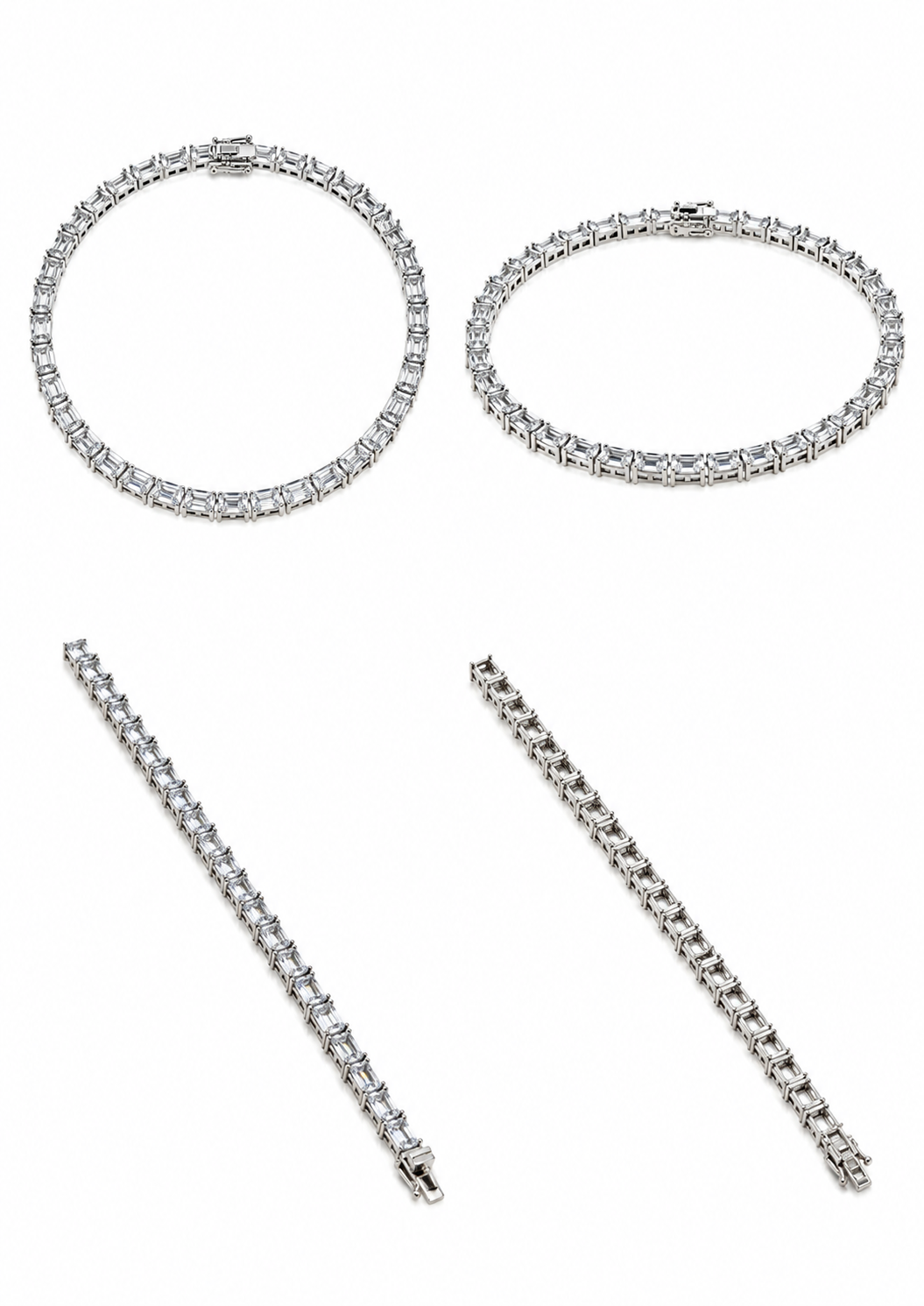 Bracelet tennis, zircon taille émeraude, argent 925, 15,10 g