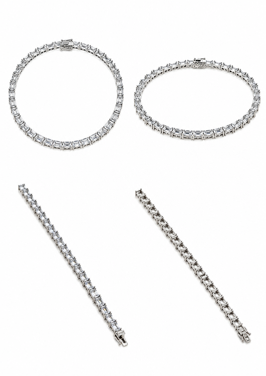 Tennisarmband, smaragdgeslepen zirkoon, 925 zilver, 15,10 g