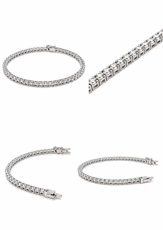 Tennisarmband, slank model, Zwitserse zirkoon, gerhodineerd 925 zilver, 10,81 g