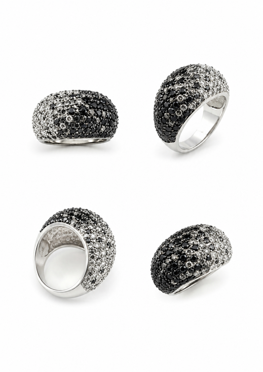 Ring van 925 sterlingzilver, bezet met zirkonia, gerhodineerd zilver, 4,82 g