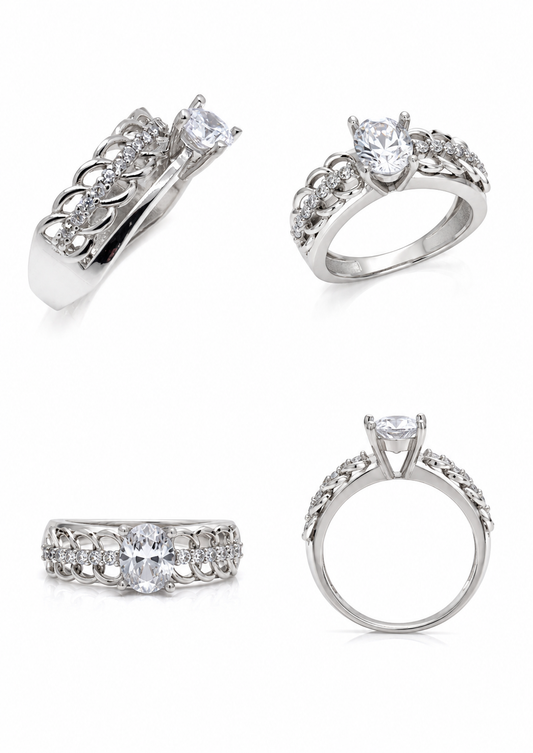 Bague en argent 925, sertie de zirconiums, argent rhodié, 4,65g