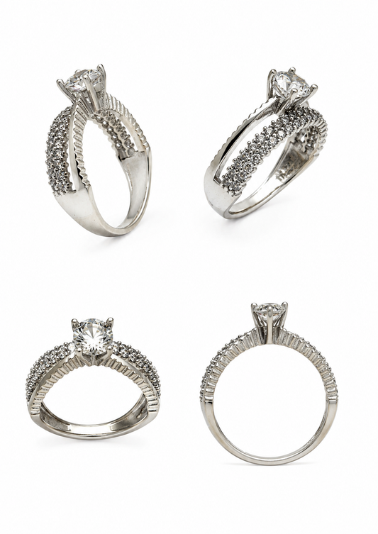 Bague en argent 925, sertie de zirconiums, argent rhodié, 3,80g