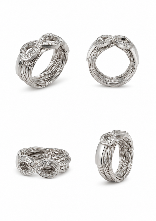 Ring van 925 sterlingzilver, bezet met zirkonia, gerhodineerd zilver, 8,47 g