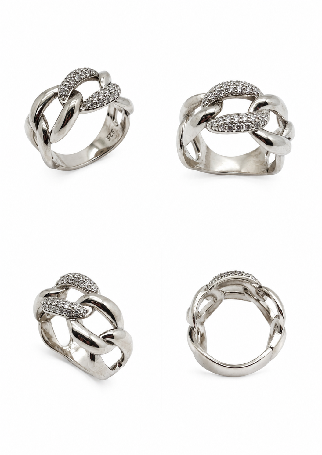 Bague en argent 925, sertie de zirconiums, argent rhodié, 5,70g